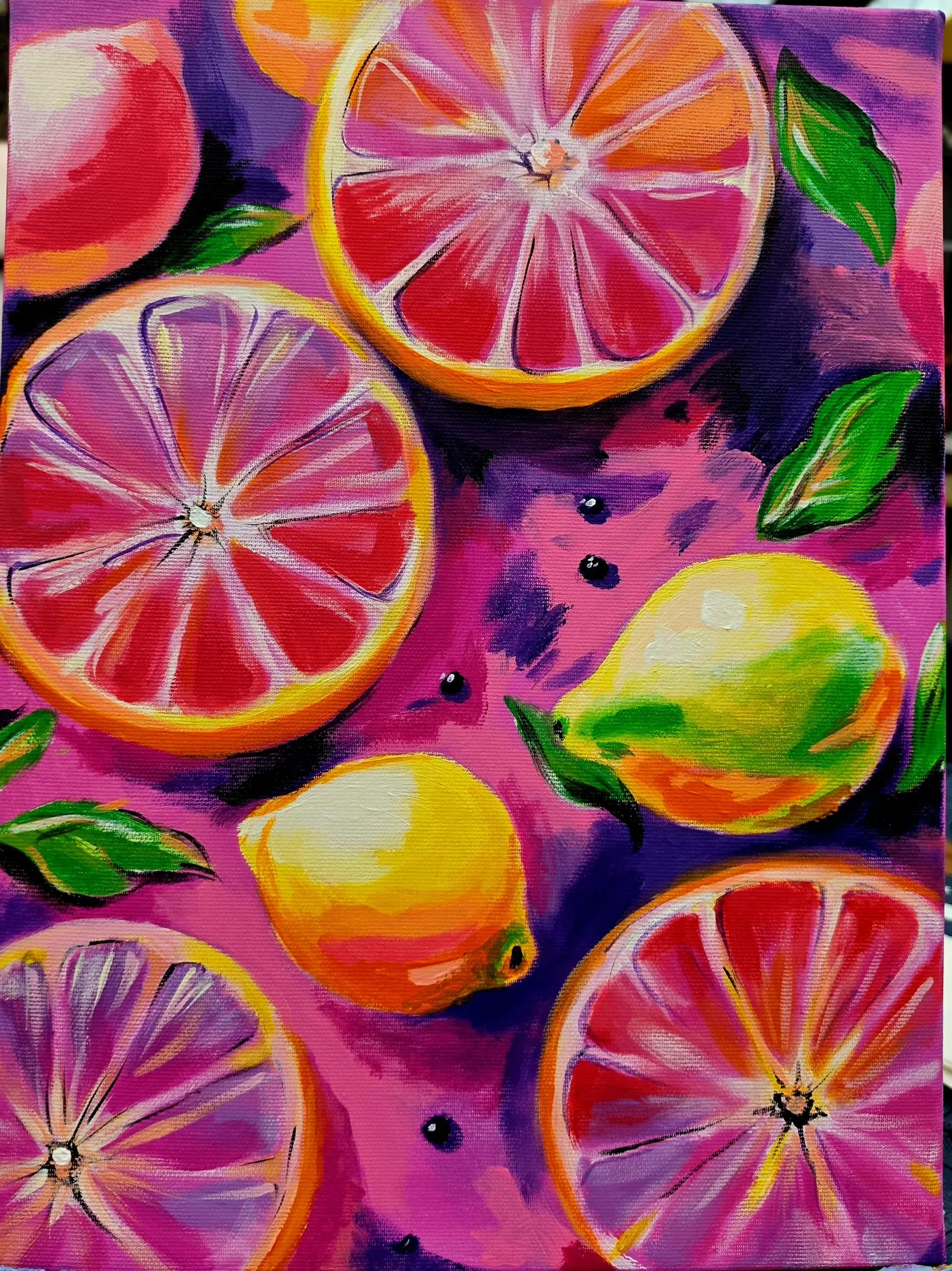Citrus Slices, ręcznie malowane płótno wiszące w Villi Nadezda