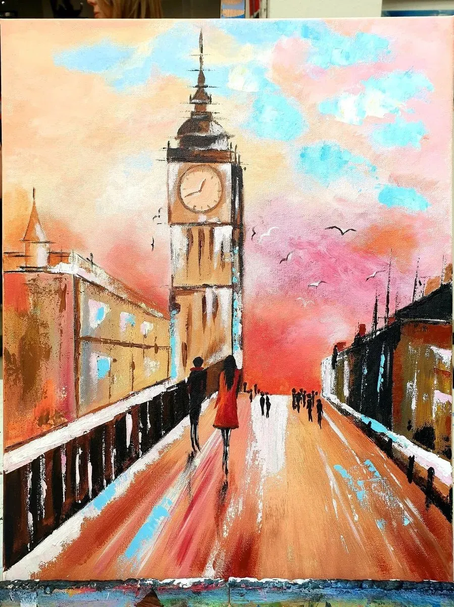 Big Ben in the Rain — ręcznie malowane płótno z Villi Nadezda w Pafos, które możemy wysłać pocztą