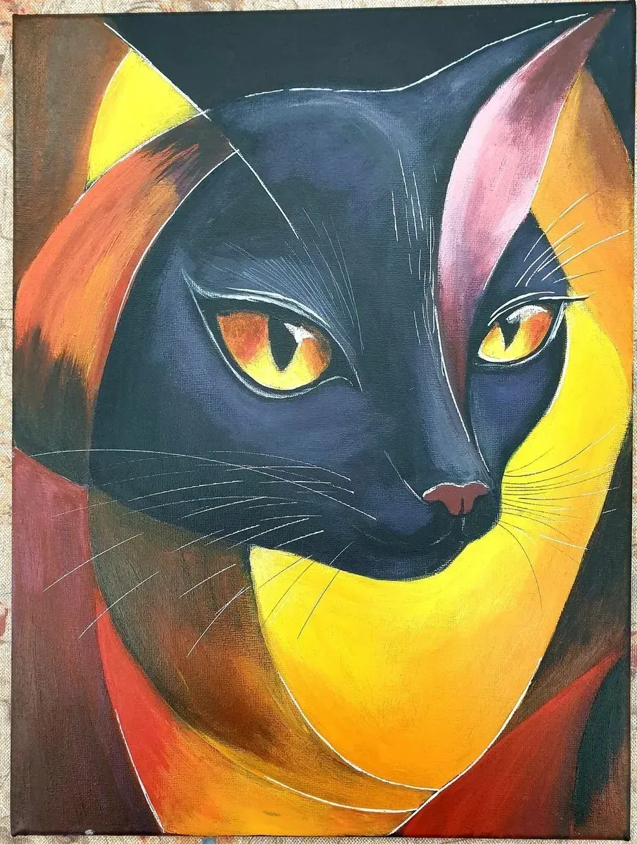 Black Cat in Gold — ręcznie malowane płótno z Villi Nadezda w Pafos, które możemy wysłać pocztą
