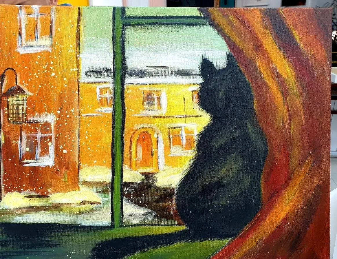 Cat in the Old Town — ręcznie malowane płótno z Villi Nadezda w Pafos, które możemy wysłać pocztą