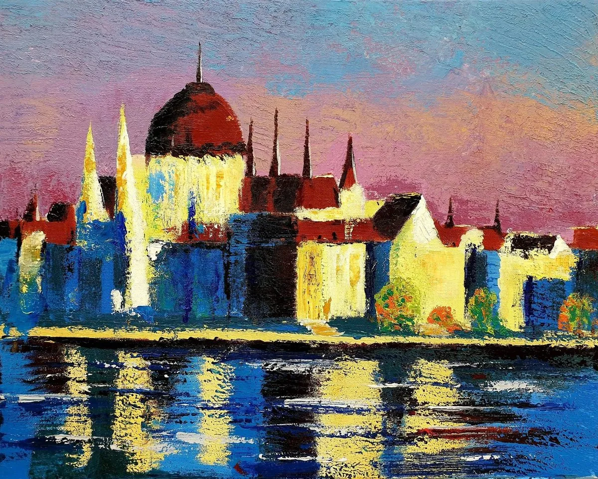 City on the River — ręcznie malowane płótno z Villi Nadezda w Pafos, które możemy wysłać pocztą