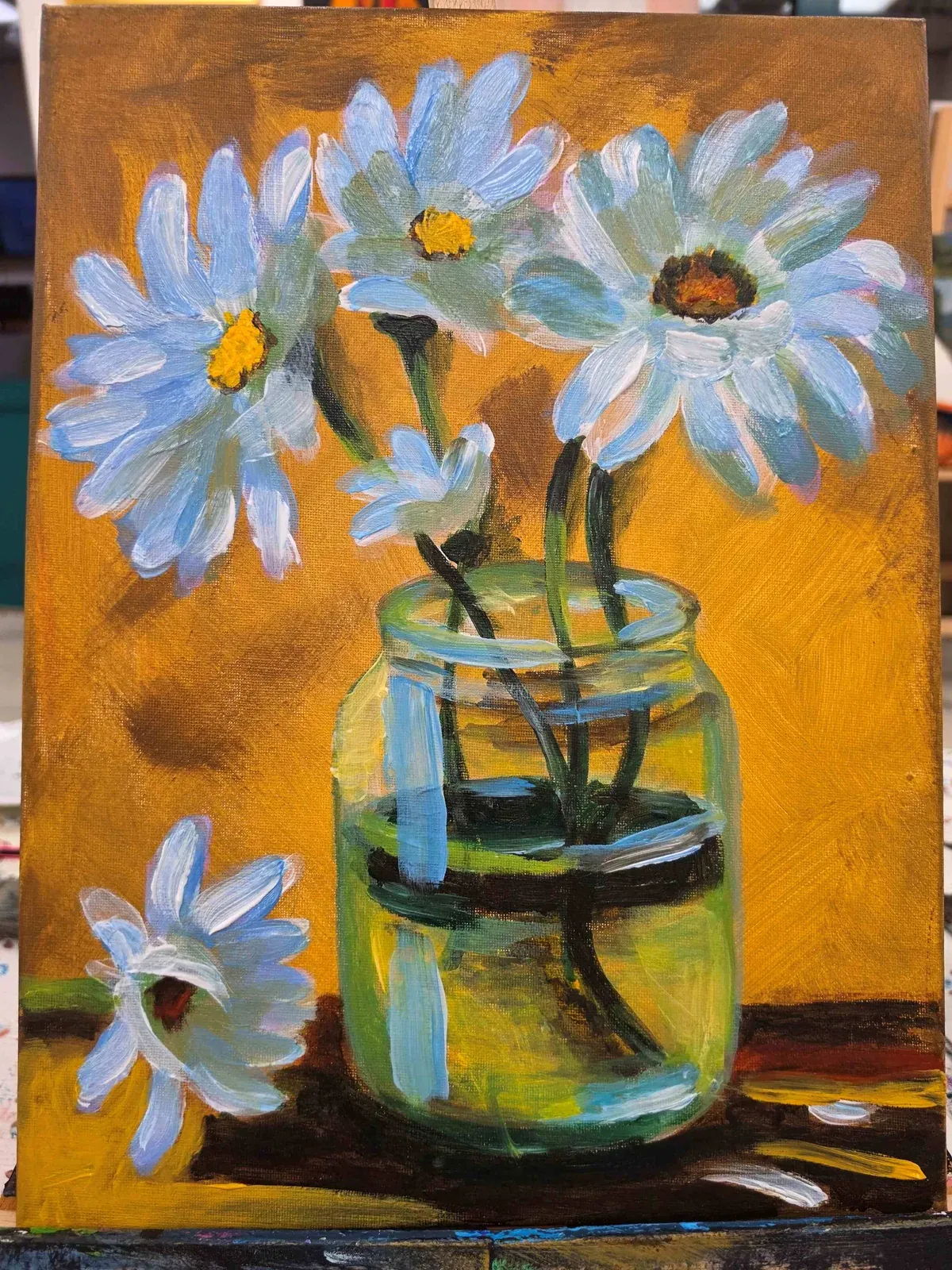 Daisies in a Glass Jar — ręcznie malowane płótno z Villi Nadezda w Pafos, które możemy wysłać pocztą