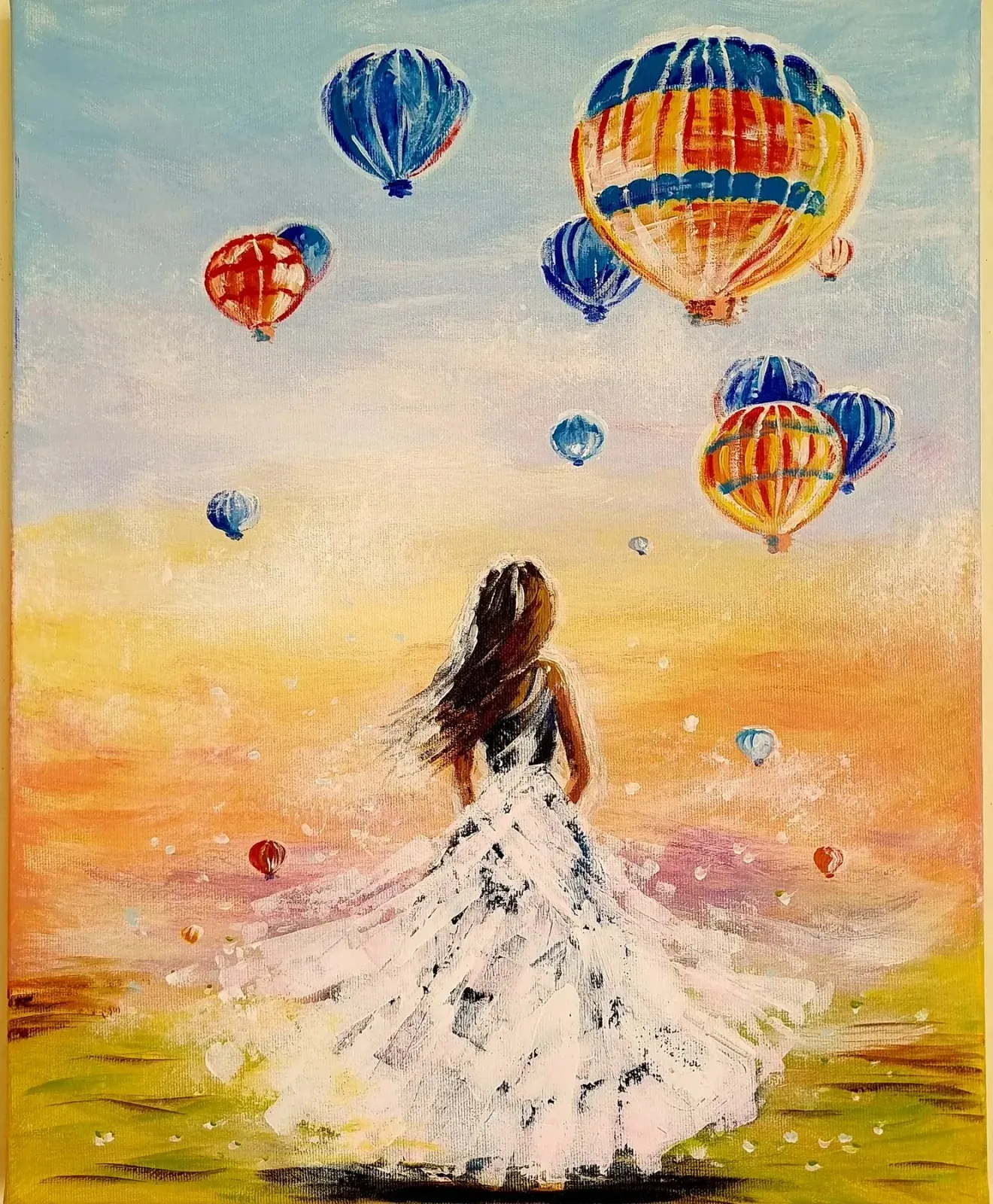 Girl and Balloons — ręcznie malowane płótno z Villi Nadezda w Pafos, które możemy wysłać pocztą