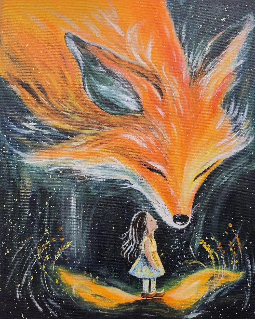 Girl and the Fox Spirit — ręcznie malowane płótno z Villi Nadezda w Pafos, które możemy wysłać pocztą