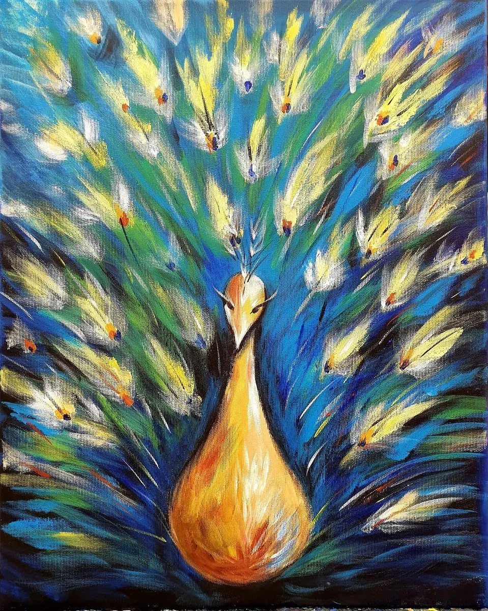 Peacock — ręcznie malowane płótno z Villi Nadezda w Pafos, które możemy wysłać pocztą
