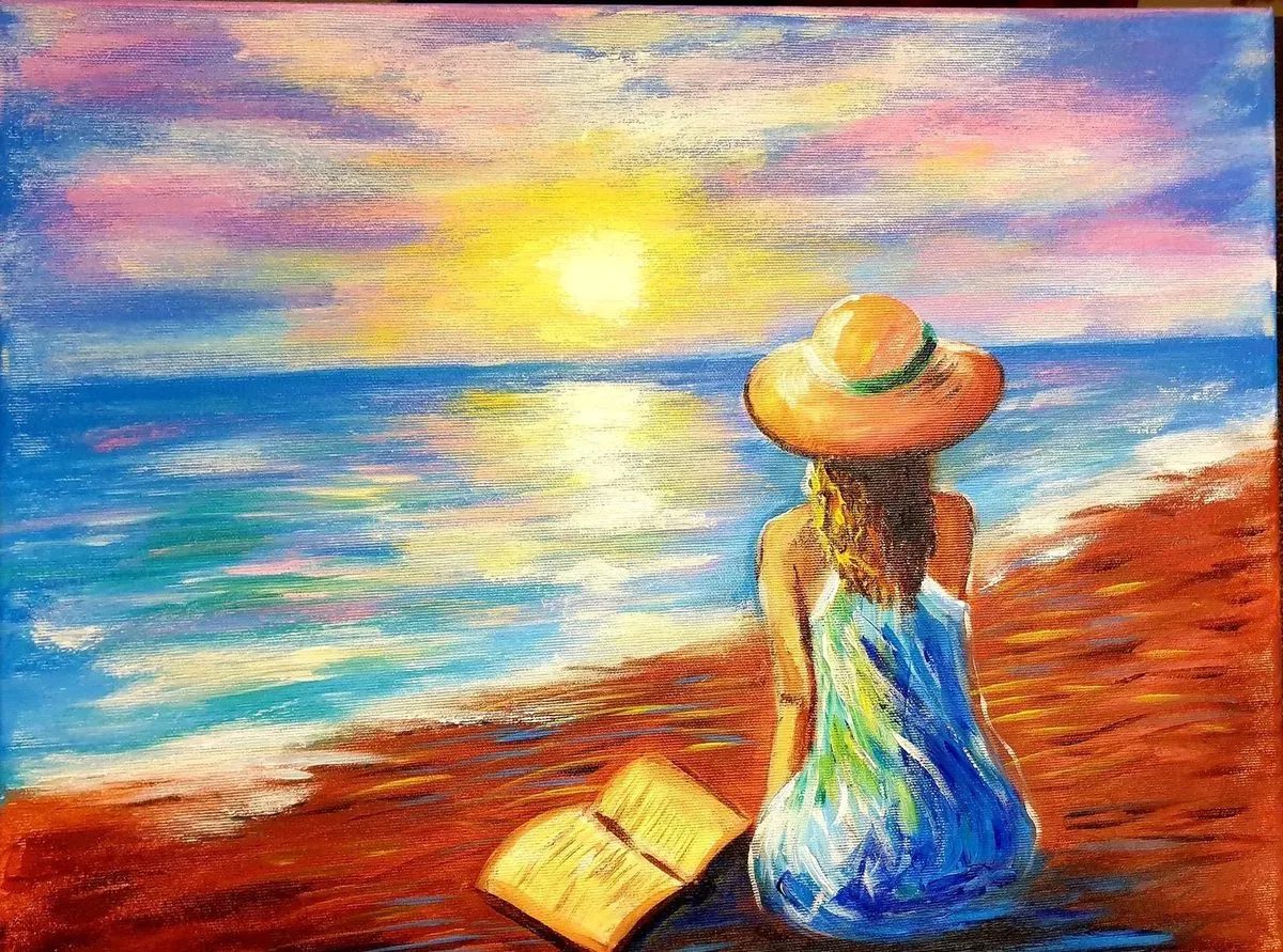 Reading by the Sea — ręcznie malowane płótno z Villi Nadezda w Pafos, które możemy wysłać pocztą