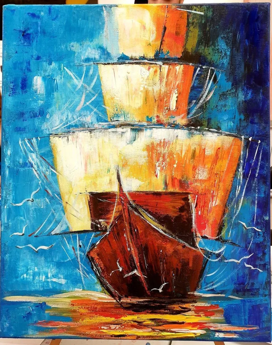 Sailing Ships — ręcznie malowane płótno z Villi Nadezda w Pafos, które możemy wysłać pocztą