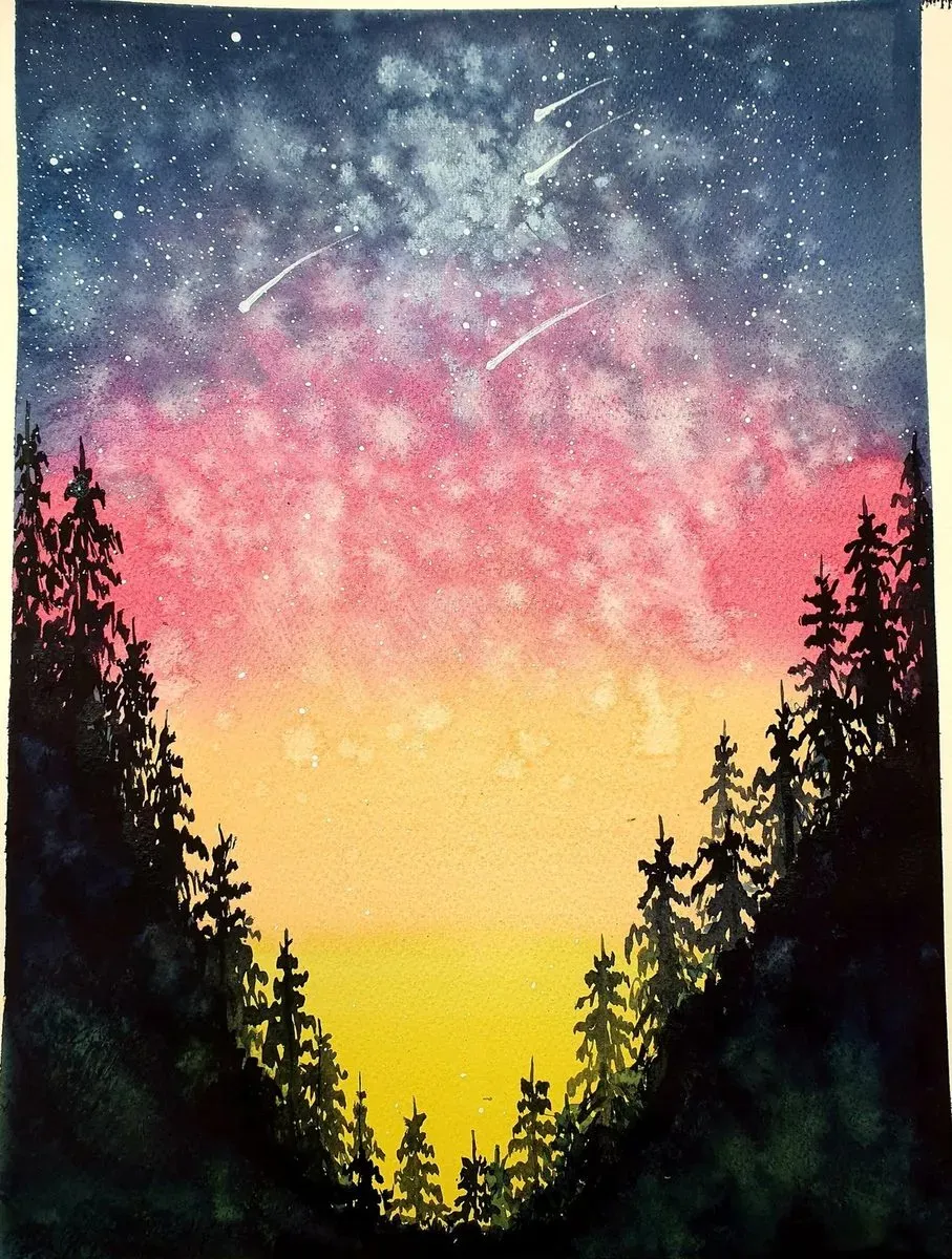 Starry Sky over the Pines — ręcznie malowane płótno z Villi Nadezda w Pafos, które możemy wysłać pocztą