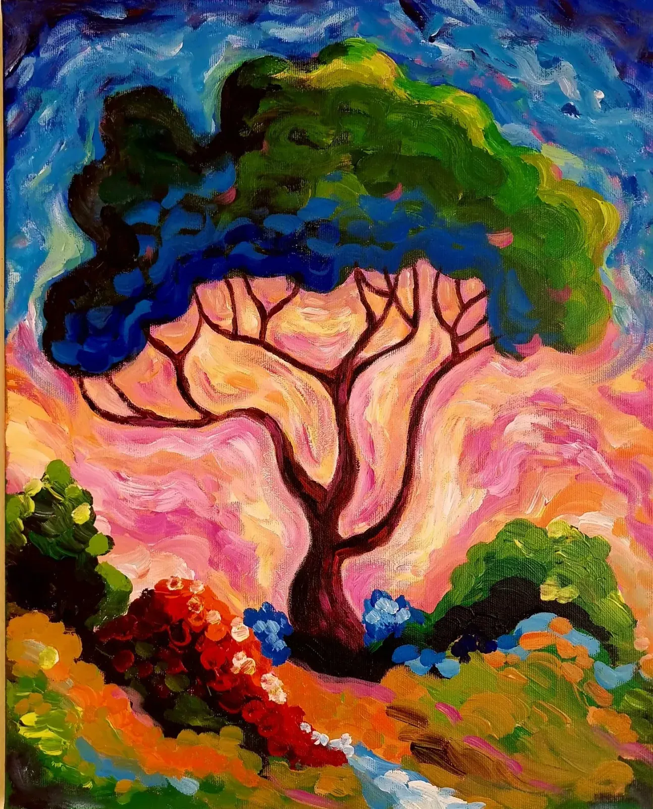 The Colourful Tree — ręcznie malowane płótno z Villi Nadezda w Pafos, które możemy wysłać pocztą