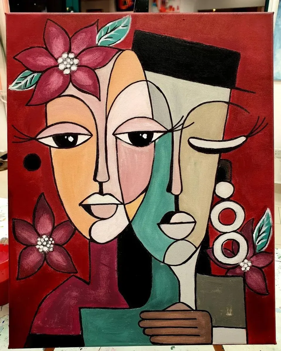 Two Faces with Flowers — ręcznie malowane płótno z Villi Nadezda w Pafos, które możemy wysłać pocztą
